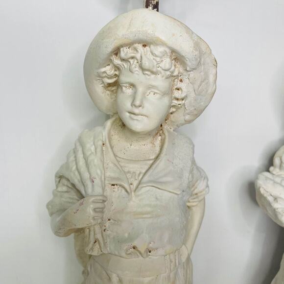 VINTAGE PAIR LARGE TABLE LAMPS CHALKWARE FIGURE WOMAN AND MAN - Picture 3 of 7